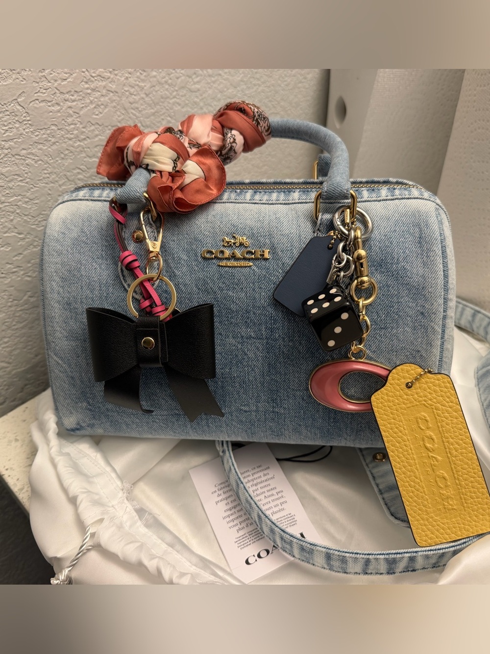 COACH Denim Medium Rowan with Charms